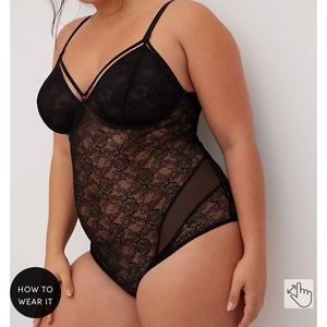 Torrid Black lace mesh straps bodysuit size 5 lingerie